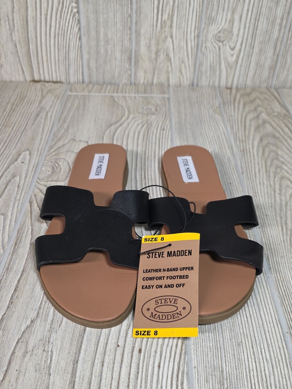 Steve Madden Roceen Black Leather Slide Sandals Womens Size 8 NWT - Picture 3 of 11